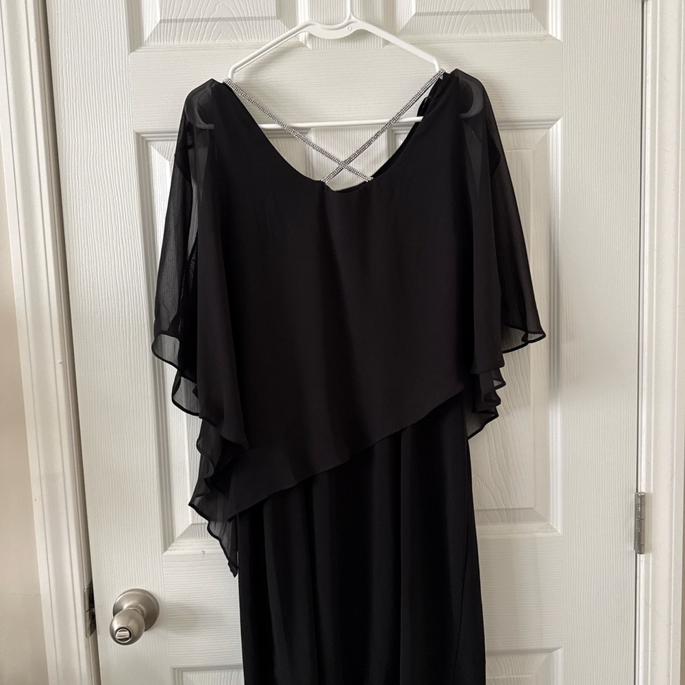 MSK Black Chiffon Overlay Dress L Rhinestone Trim Evening Cocktail - Picture 2 of 5